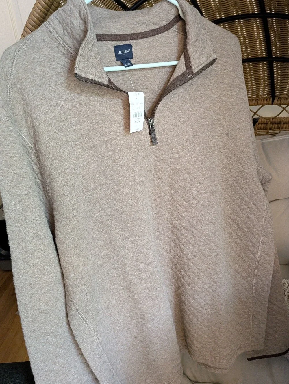 J. Crew Quilted Half-Zip Pullover in Taupe Brown